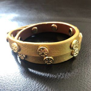 Tory Burch Logo Gold Leather Bracelet